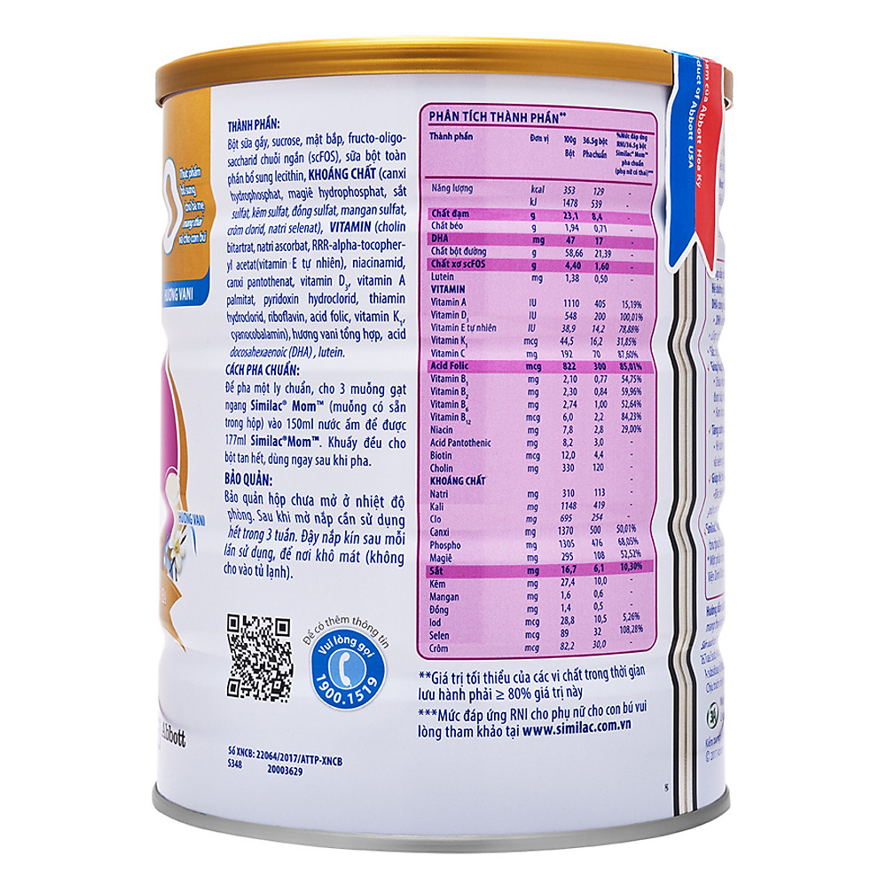Sữa Bột Abbott Similac Mom Vani 900g - Hình ảnh 3