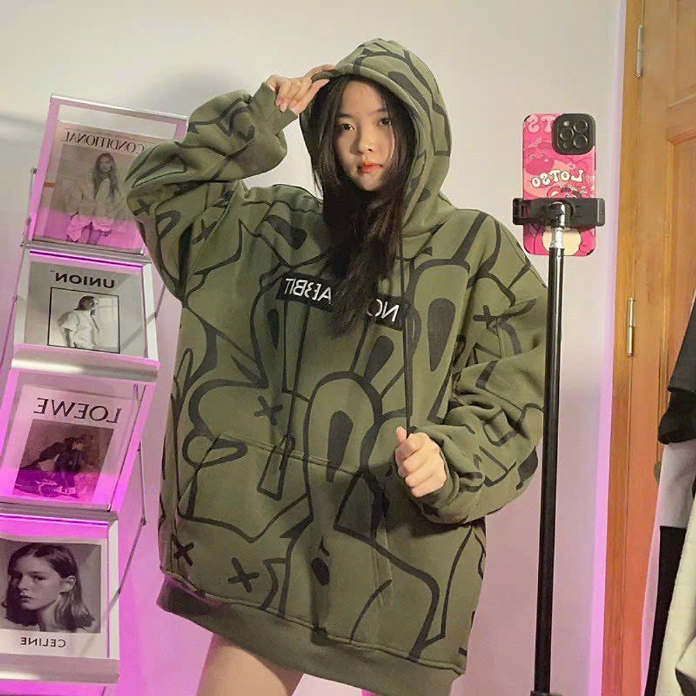 Áo Hoodie Local Brand, Áo Hoodie Not Rabbit Hình In Thỏ Kín Áo Chất Liệu Nỉ Ngoại Cao Cấp Mũ Trùm 2 Lớp khoác ngoài form rộng unisex nam nữ chống nắng - Hình ảnh 5