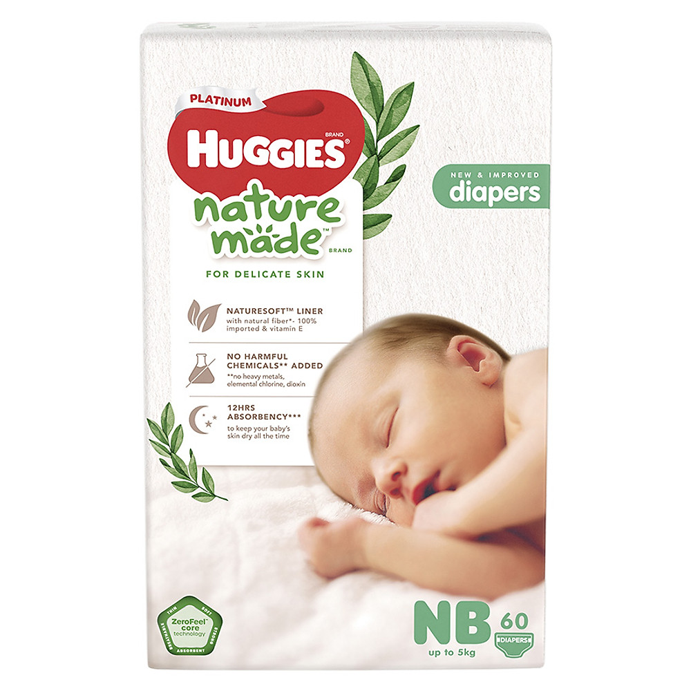 Tã Dán Siêu Cao Cấp Huggies Platinum Naturemade NB60 (60 Miếng) - Hình ảnh 3