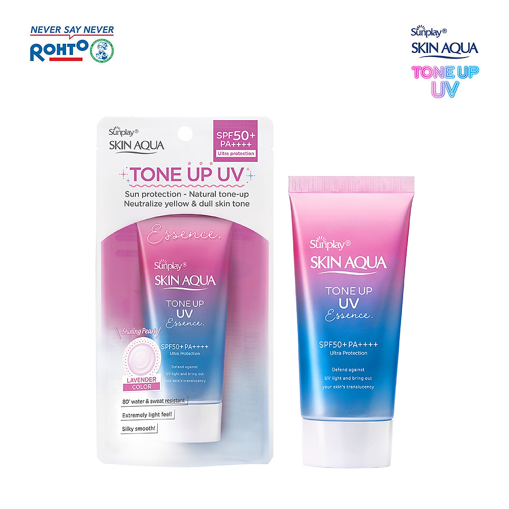 Tinh chất chống nắng nâng tông Skin Aqua Tone up Lavender cho da tối màu & da vàng Sunplay Skin Aqua Tone Up UV Essence Lavender SPF 50+ PA++++ 50g - Hình ảnh 3
