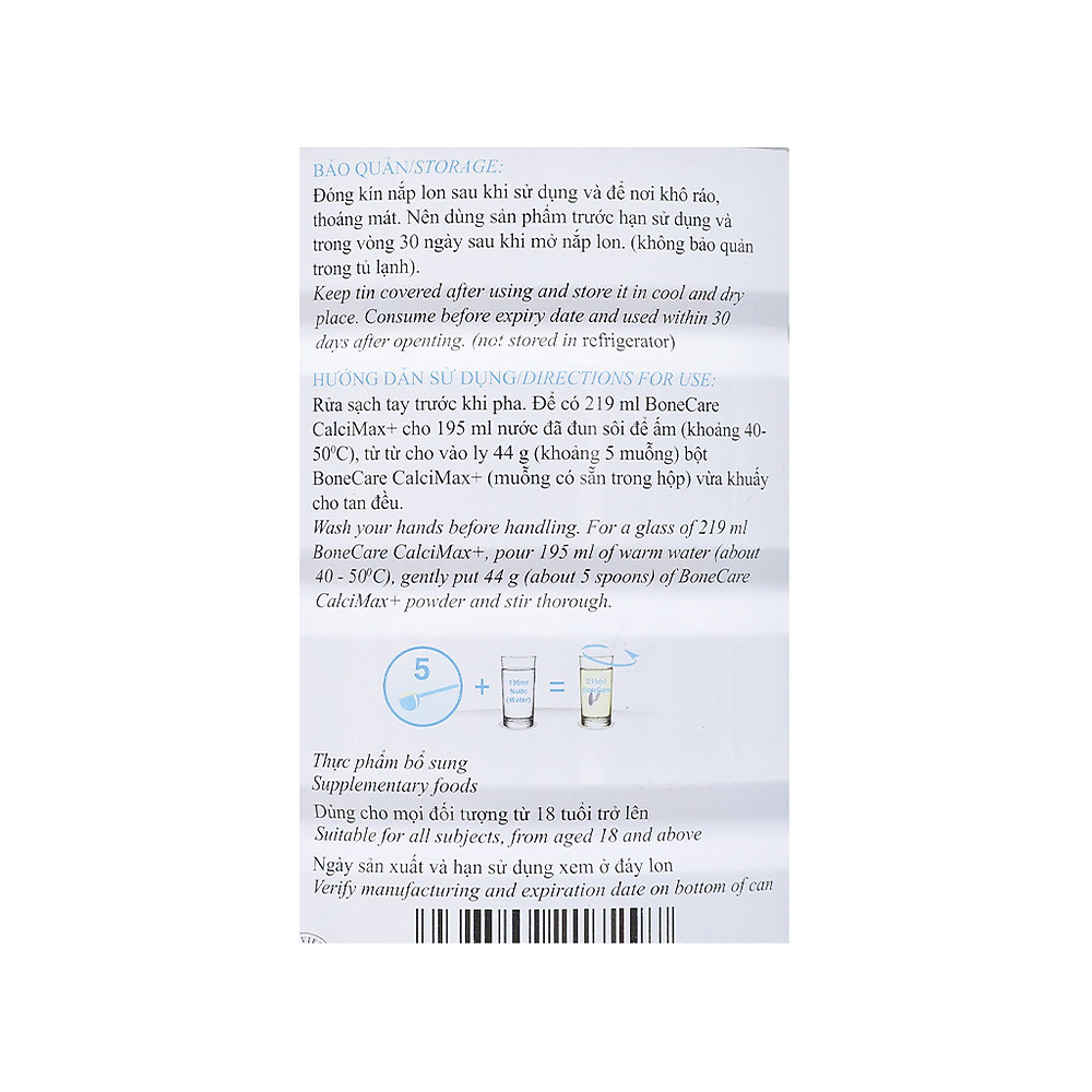 Combo 2 lon sữa bột Bonecare Calcimax+: dành cho người từ 18 tuổi trở lên bổ sung canxi phòng ngừa loãng xương, tim mạch và tiểu đường. - Hình ảnh 7