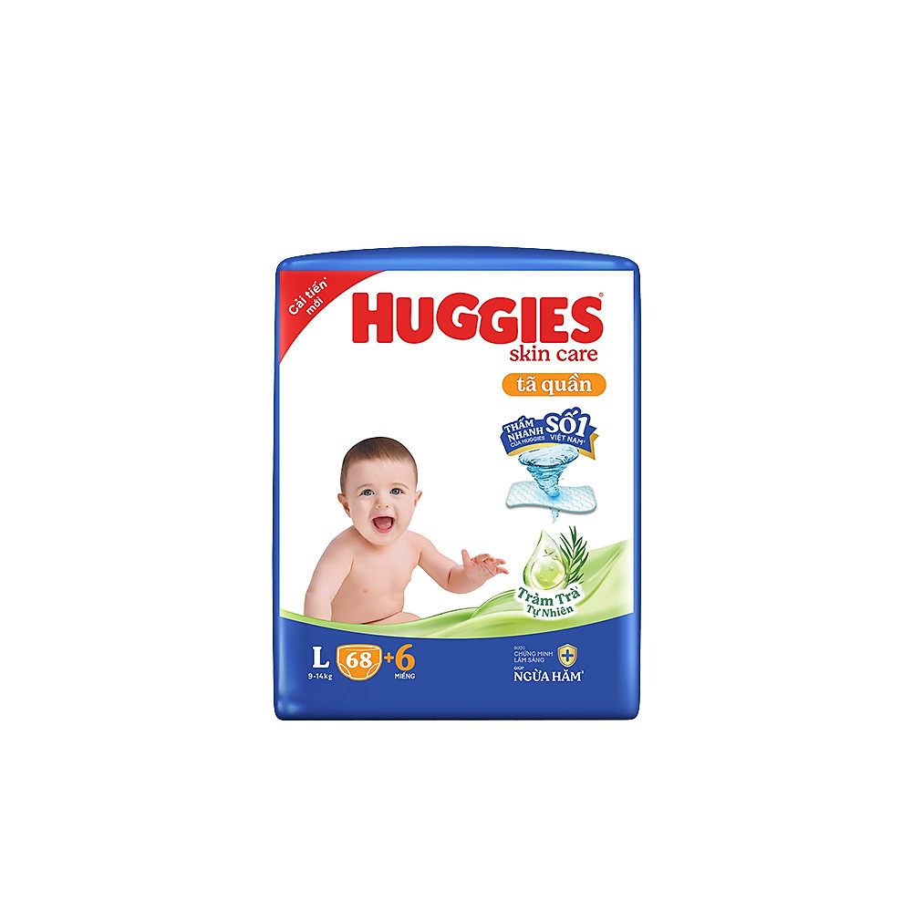 Tã quần Huggies Skin Care Super Jumbo L68+6 miếng với tràm trà dịu da - Hình ảnh 2