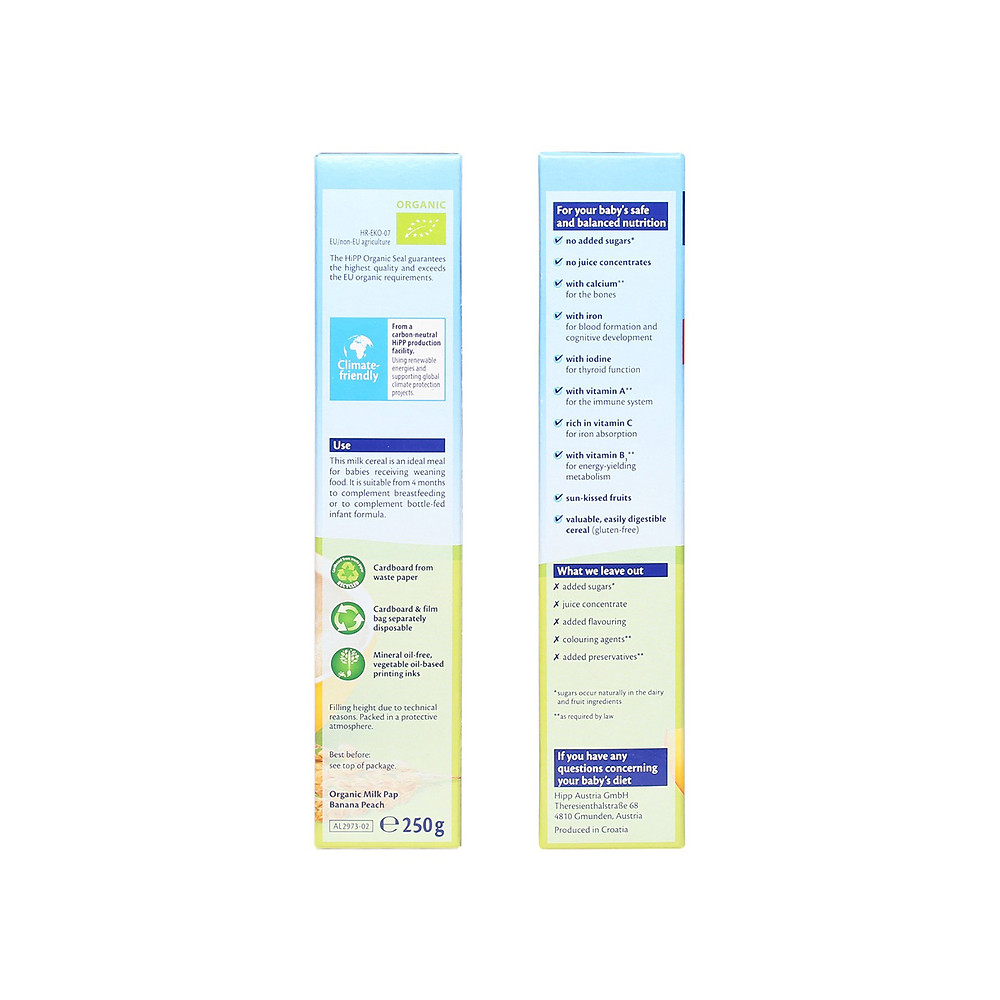 Bột sữa DD hoa quả HiPP Organic - Chuối, đào 250g cho bé từ 6 tháng tuổi - Hình ảnh 3