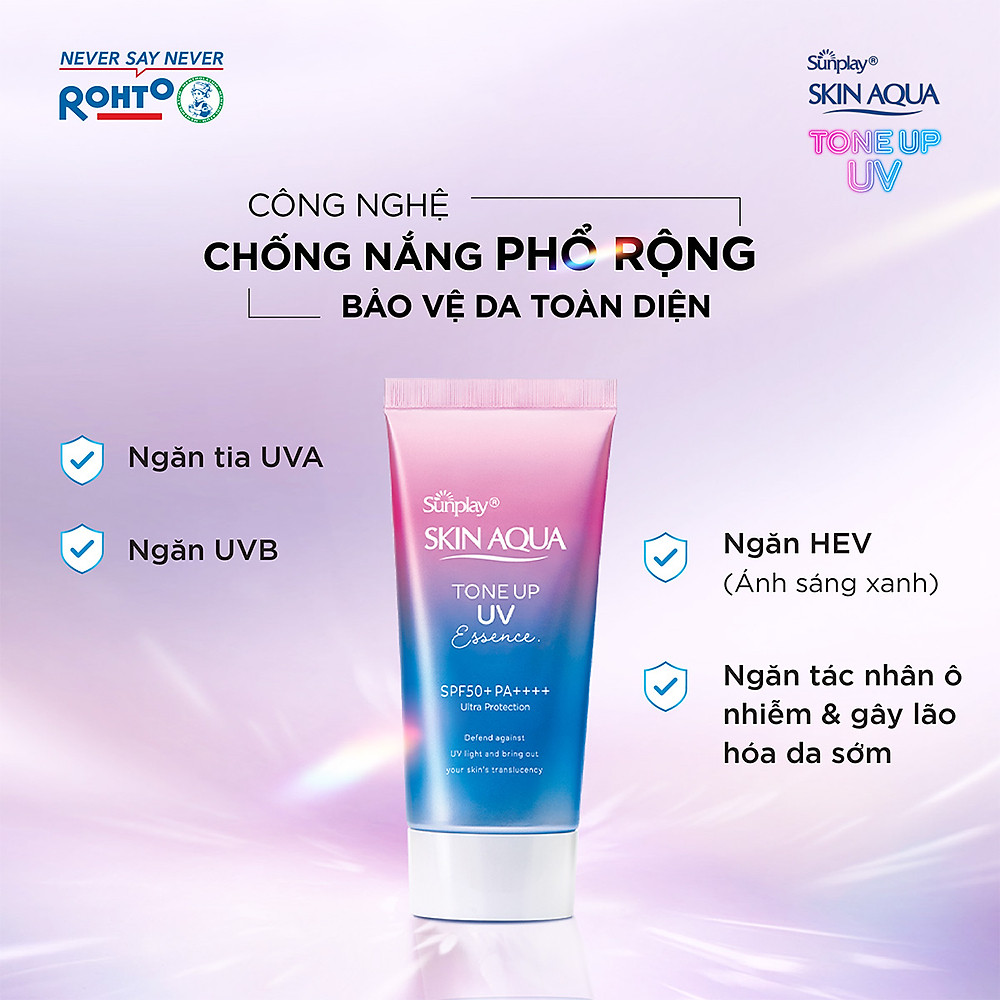 Tinh chất chống nắng nâng tông Skin Aqua Tone up Lavender cho da tối màu & da vàng Sunplay Skin Aqua Tone Up UV Essence Lavender SPF 50+ PA++++ 50g - Hình ảnh 6