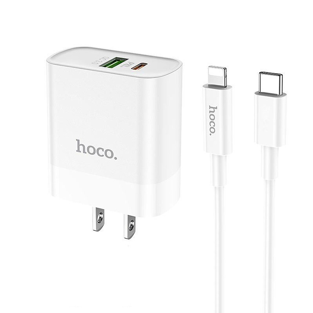Bộ Sạc Nhanh Cho Iphone PD20W Hoco C80 chuôi dẹt 2 cổng Usb và Type-C kèm dây sạc Type-C sang iPhone - Hàng chính hãng - Hình ảnh 4