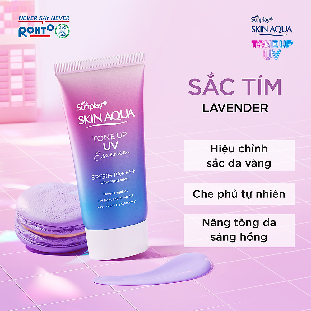 Tinh chất chống nắng nâng tông Skin Aqua Tone up Lavender cho da tối màu & da vàng Sunplay Skin Aqua Tone Up UV Essence Lavender SPF 50+ PA++++ 50g - Hình ảnh 7