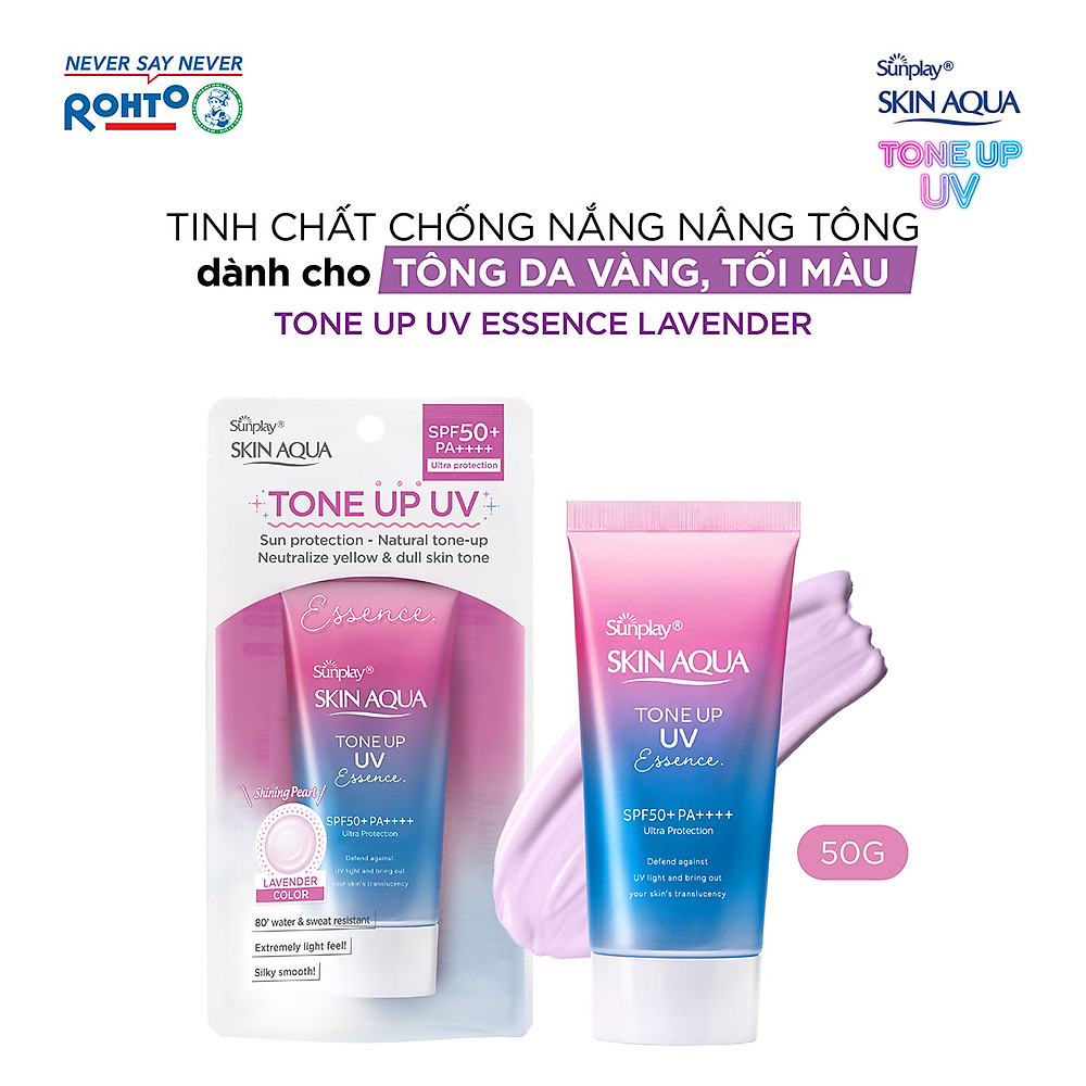 Tinh chất chống nắng nâng tông Skin Aqua Tone up Lavender cho da tối màu & da vàng Sunplay Skin Aqua Tone Up UV Essence Lavender SPF 50+ PA++++ 50g - Hình ảnh 5