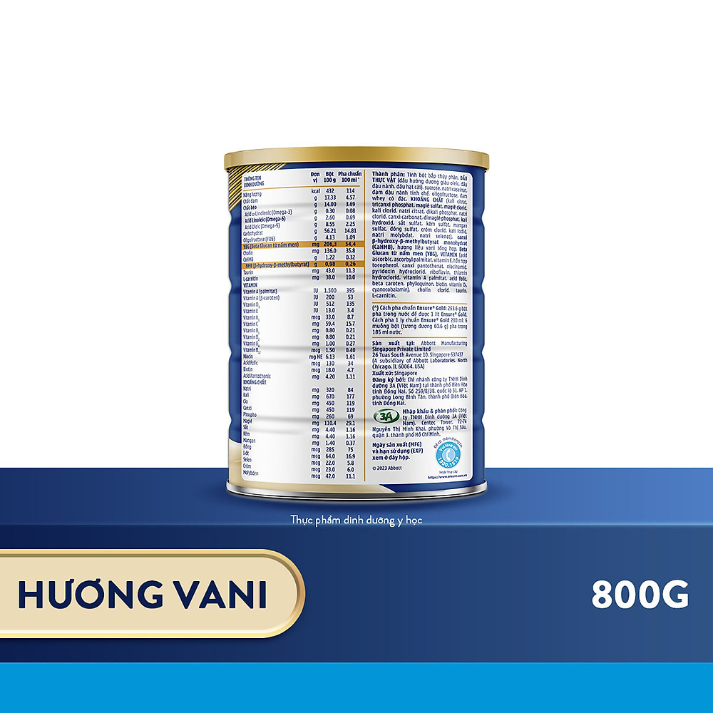 Thực phẩm dinh dưỡng y học Ensure Gold 800g - Hình ảnh 4
