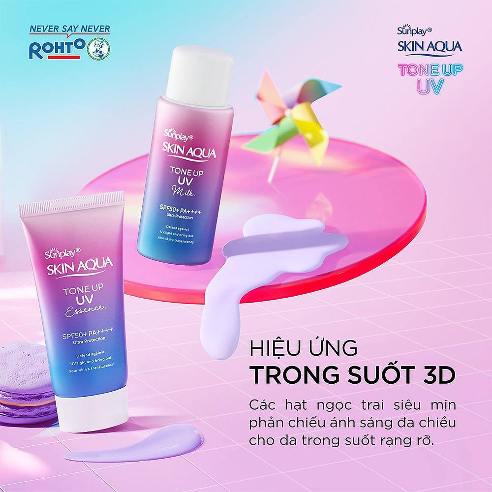 Tinh chất chống nắng nâng tông Skin Aqua Tone up Lavender cho da tối màu & da vàng Sunplay Skin Aqua Tone Up UV Essence Lavender SPF 50+ PA++++ 50g - Hình ảnh 12
