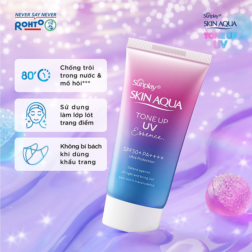 Tinh chất chống nắng nâng tông Skin Aqua Tone up Lavender cho da tối màu & da vàng Sunplay Skin Aqua Tone Up UV Essence Lavender SPF 50+ PA++++ 50g - Hình ảnh 11