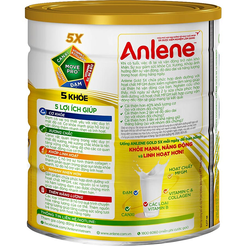 Sữa Bột Anlene Gold 5X Hương Vanilla (Hộp Thiếc 800g) - Hình ảnh 3