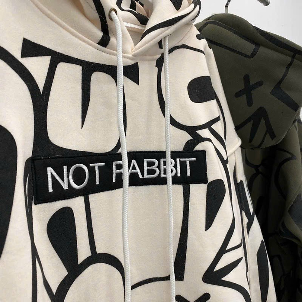 Áo Hoodie Local Brand, Áo Hoodie Not Rabbit Hình In Thỏ Kín Áo Chất Liệu Nỉ Ngoại Cao Cấp Mũ Trùm 2 Lớp khoác ngoài form rộng unisex nam nữ chống nắng - Hình ảnh 2