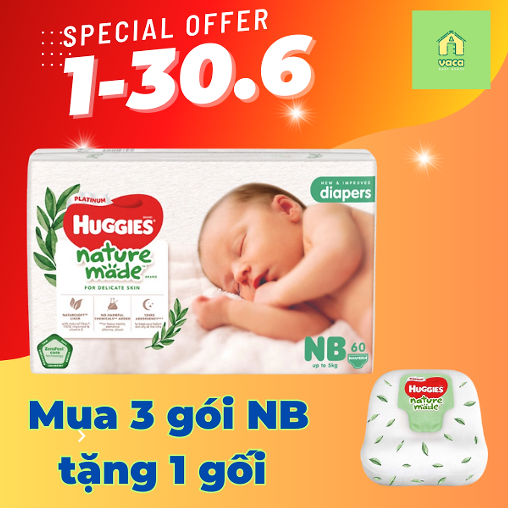 Tã Dán Siêu Cao Cấp Huggies Platinum Naturemade NB60 (60 Miếng) - Hình ảnh 7